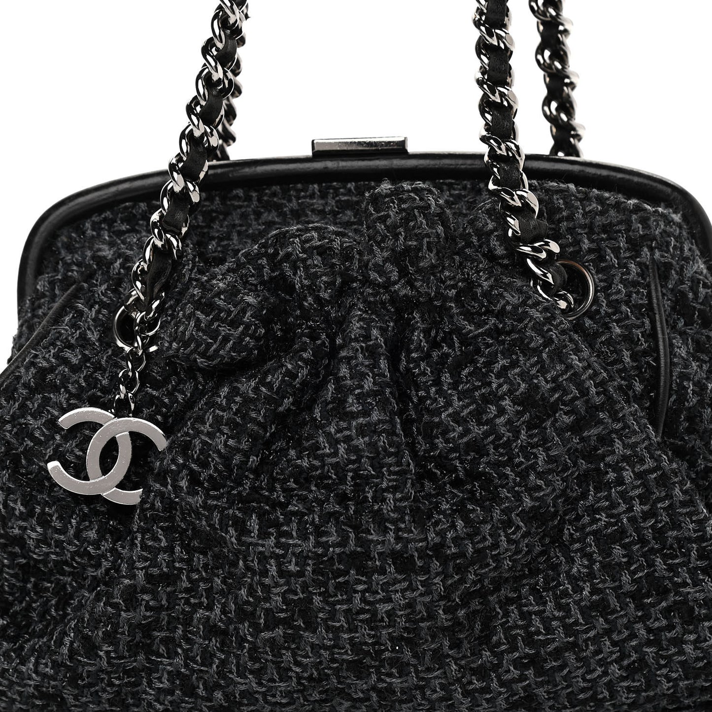 Tweed Paris NY Framed Pleated Pouch Bag Grey