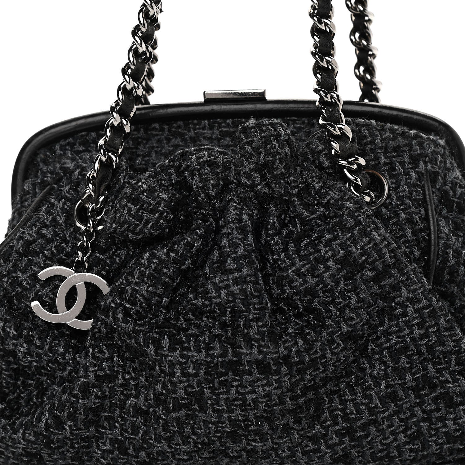 Chanel Tweed Paris NY Framed Pleated Pouch Bag Grey 8 of 12