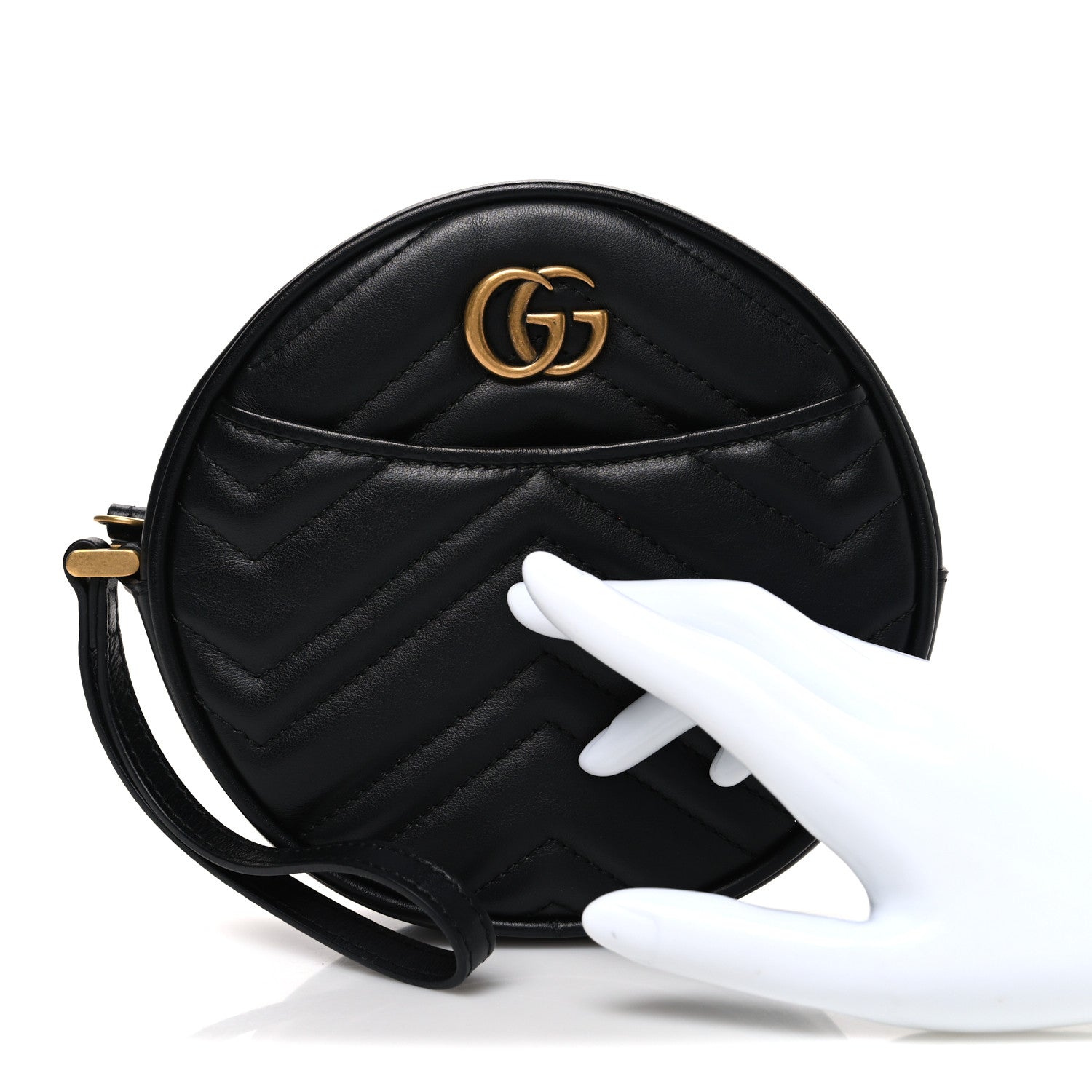 Gucci Calfskin Matelasse GG Marmont Round Wrist Wallet Black 2 of 7
