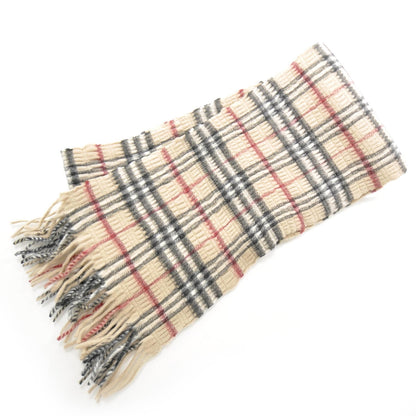 Burberry Cashmere and Wool Ruched Check Fringe Scarf 1 of 3