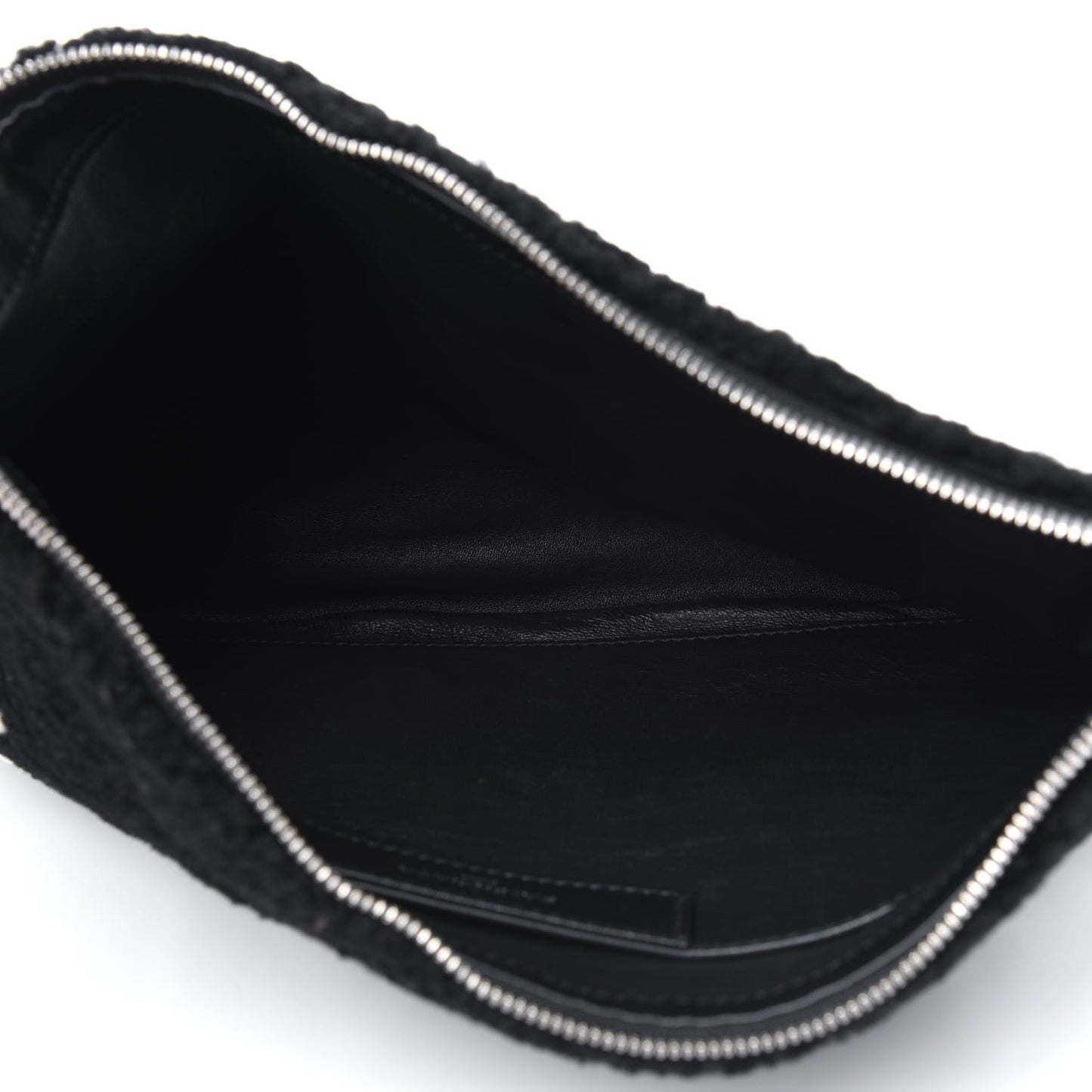 Sheepskin Shearling Contrasted Logo Large Zip Pouch Black