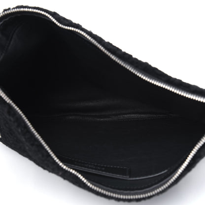 Balenciaga Sheepskin Shearling Contrasted Logo Large Zip Pouch Black 5 of 13