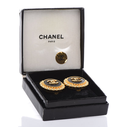 Chanel CC Clip On Earrings Black Gold 5 of 5