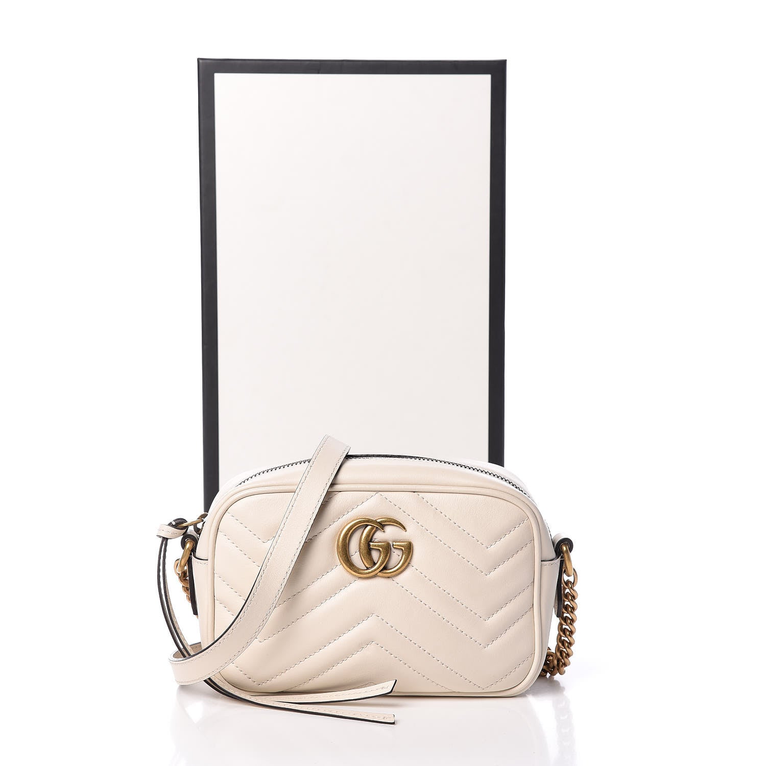 Gucci Calfskin Matelasse Mini GG Marmont Chain Shoulder Bag White 10 of 10