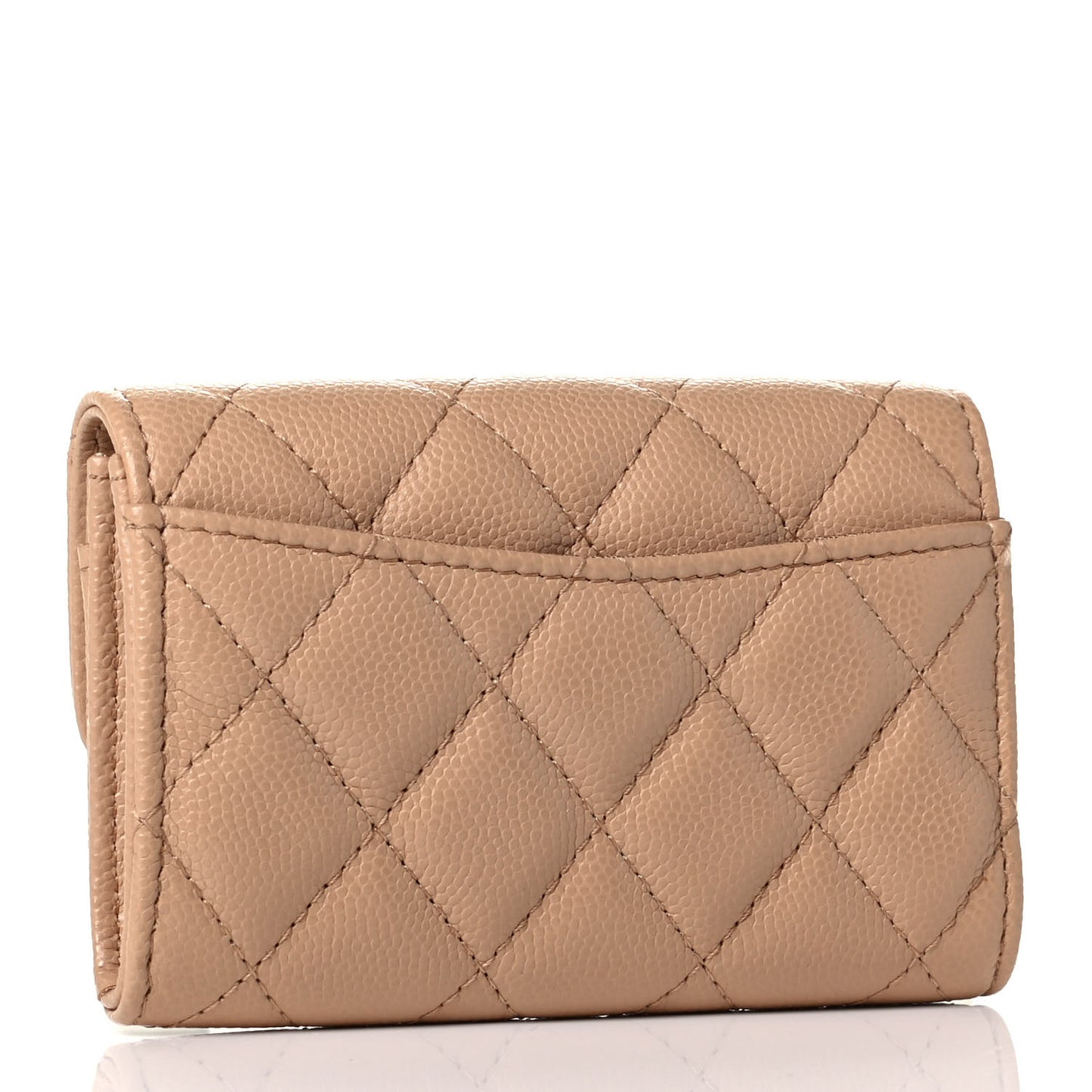 Caviar Quilted Flap Card Holder Wallet Beige