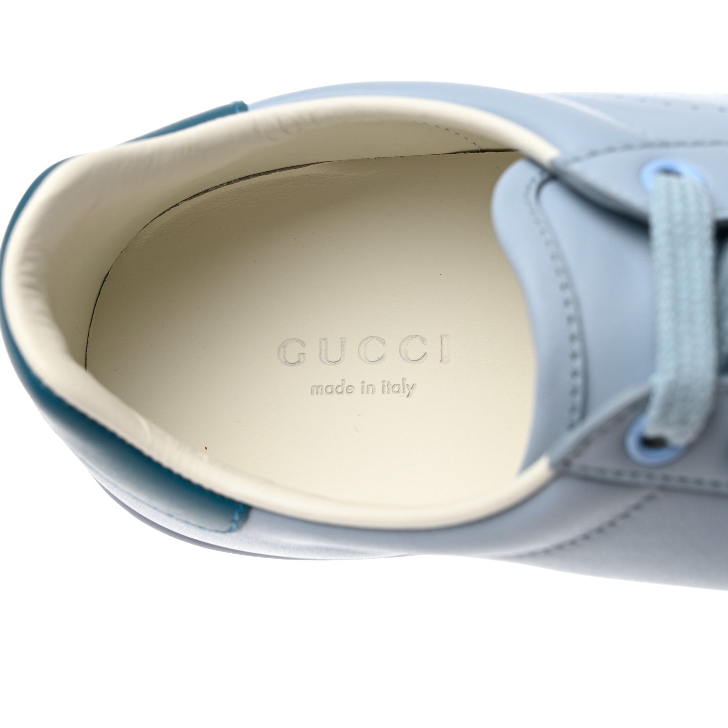 Gucci Calfskin Interlocking G Perforated Womens Ace Sneakers 36.5 Porcelain Light Blue Zaffiro 7 of 9