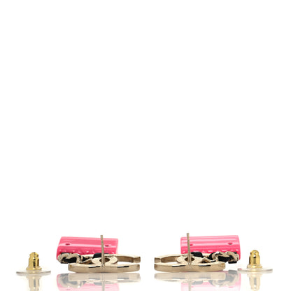 Chanel Calfskin Metal Resin CC Quilted Flap Earrings Gold Black Pink 3 of 4
