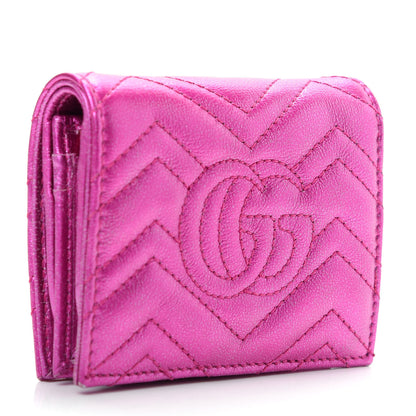 Gucci Metallic Calfskin Matelasse Crystal GG Marmont Wallet Fuchsia 3 of 7