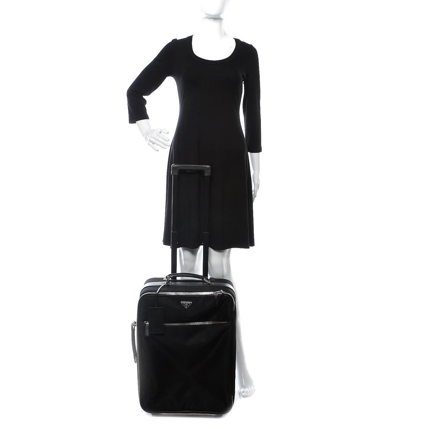 Tessuto Nylon Saffiano Trolley Luggage Black