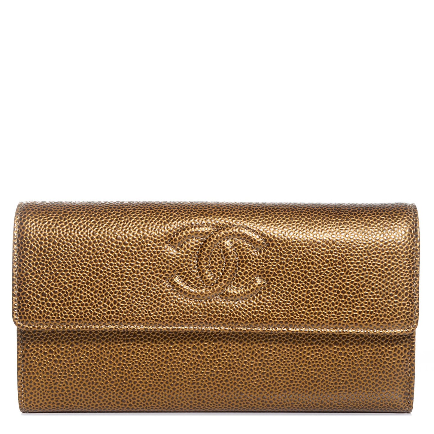 Caviar Large Gusset Flap Wallet Dark Gold