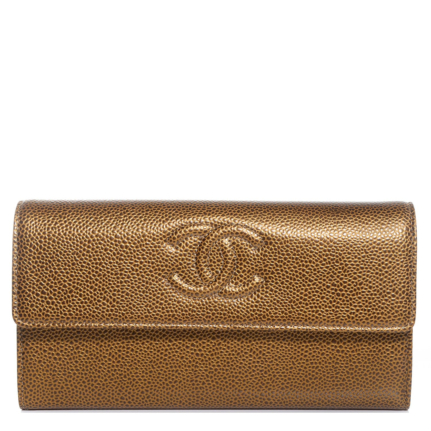 Chanel Caviar Large Gusset Flap Wallet Dark Gold 1 of 9