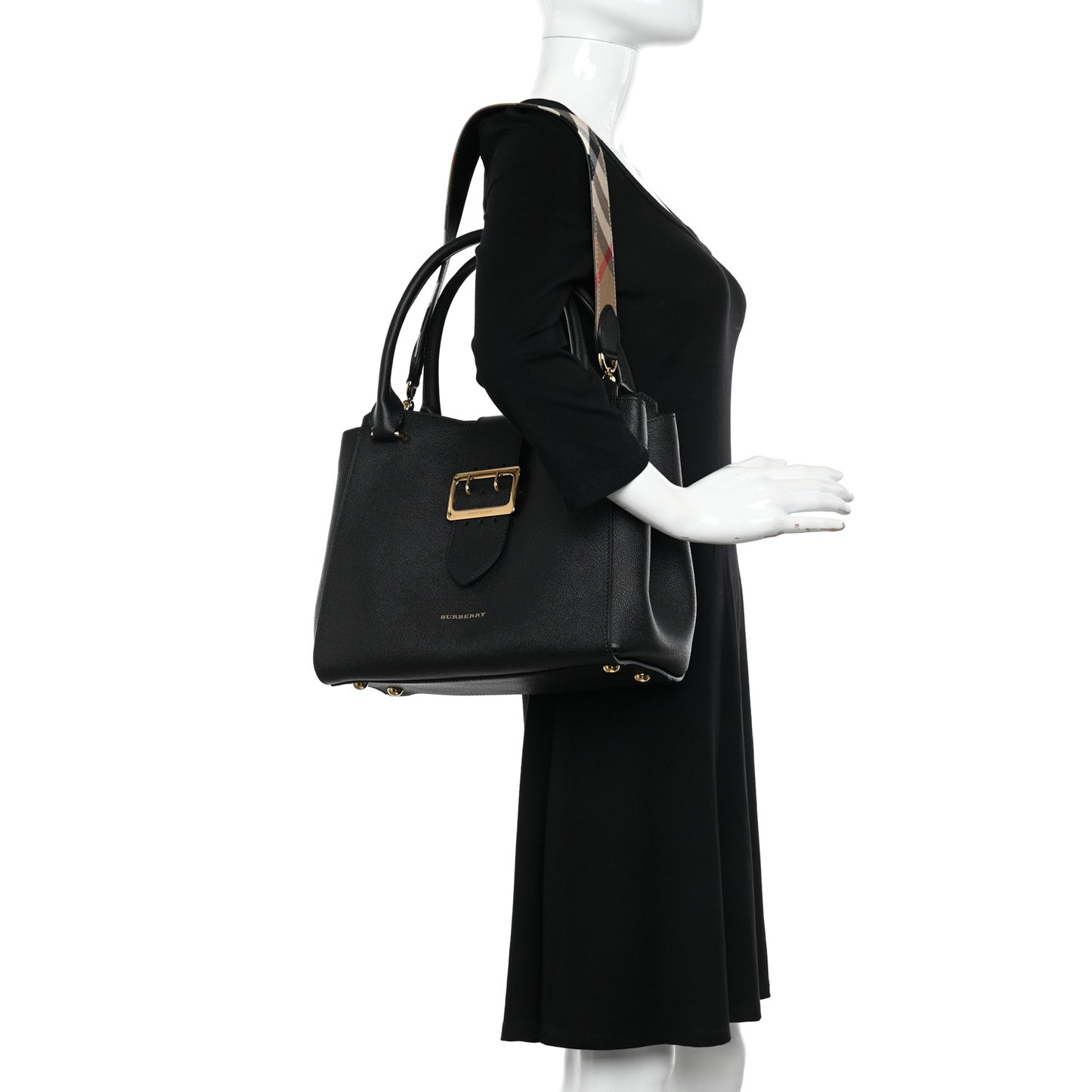 Soft Grain Calfskin Medium Buckle Tote Black