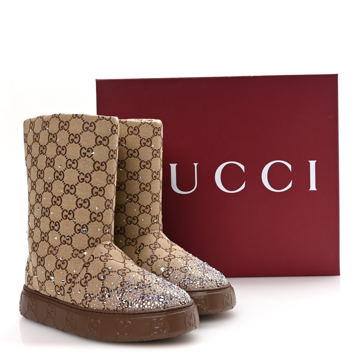 Gucci Monogram GG Strass Thermal Bootie 39.5 Camel Ebony 9 of 9