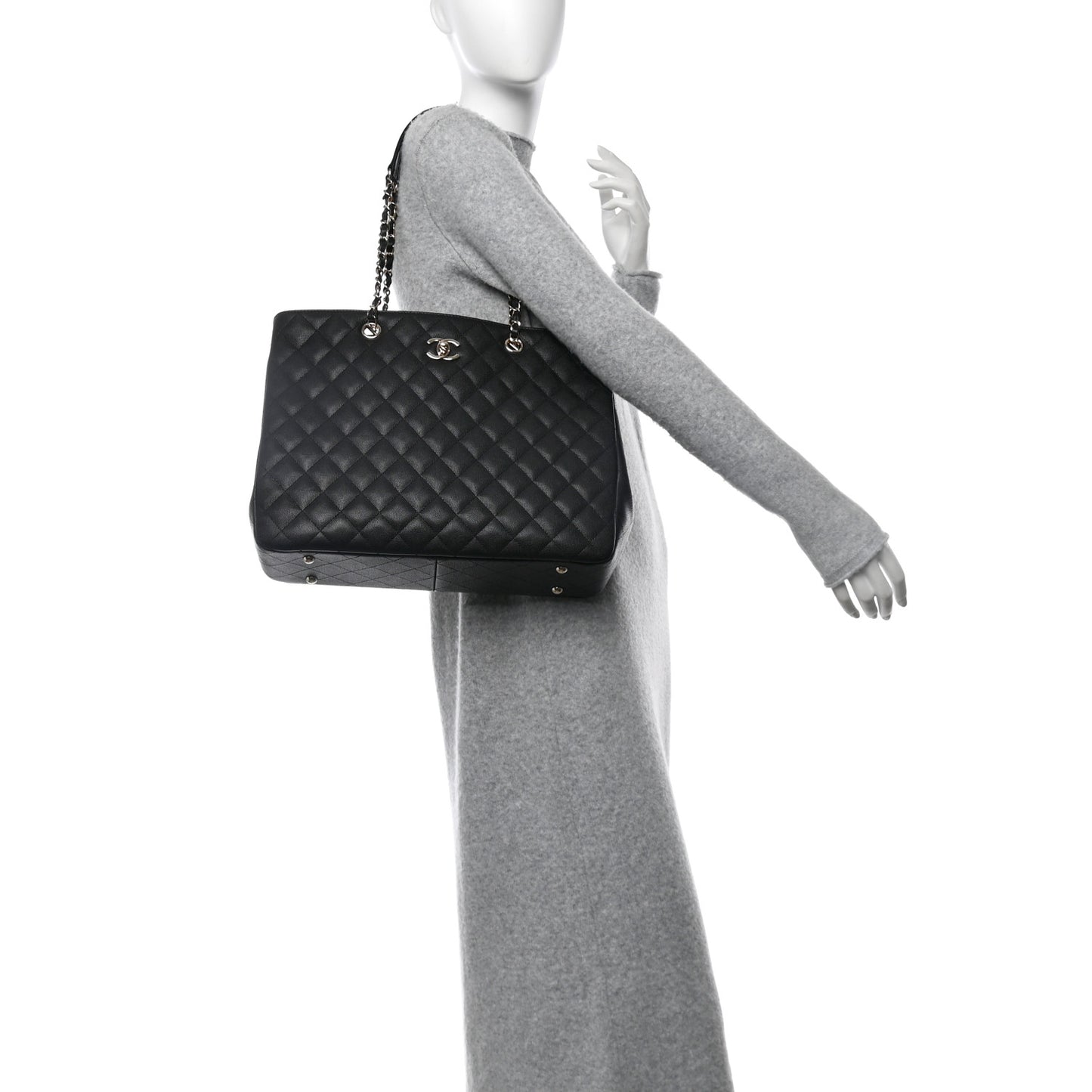 Caviar Quilted Large Shopping Tote Black