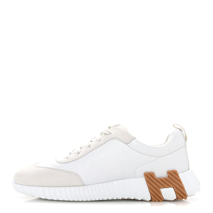 Hermes Goatskin Suede Goatskin Womens Bouncing Sneakers  38 White 1 of 10