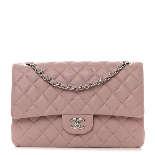 Caviar Quilted Jumbo Double Flap Light Purple