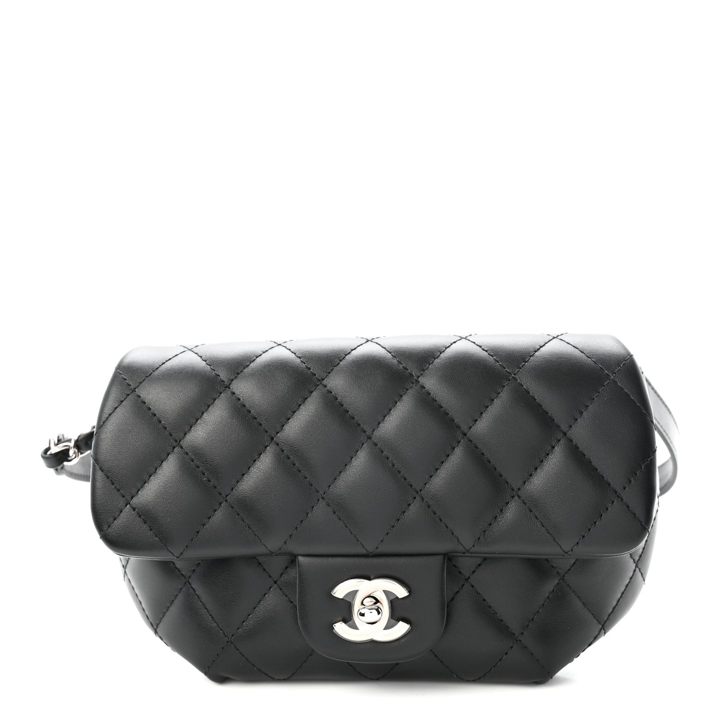 Calfskin Quilted CC Uniform Flap Belt Bag Black