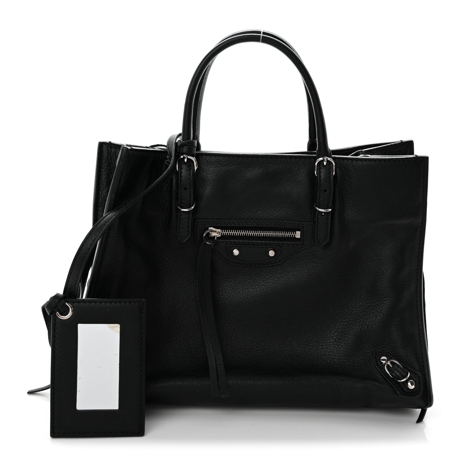 Balenciaga Grained Calfskin Papier Mini A4 Zip Around Tote Black