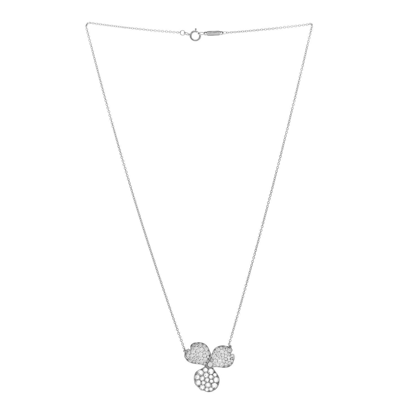 Platinum Diamond Large Paper Flowers Pave Pendant Necklace