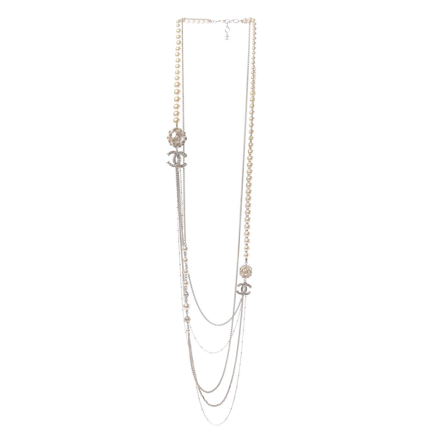 Pearl Chain CC Long Multistrand Necklace Gold
