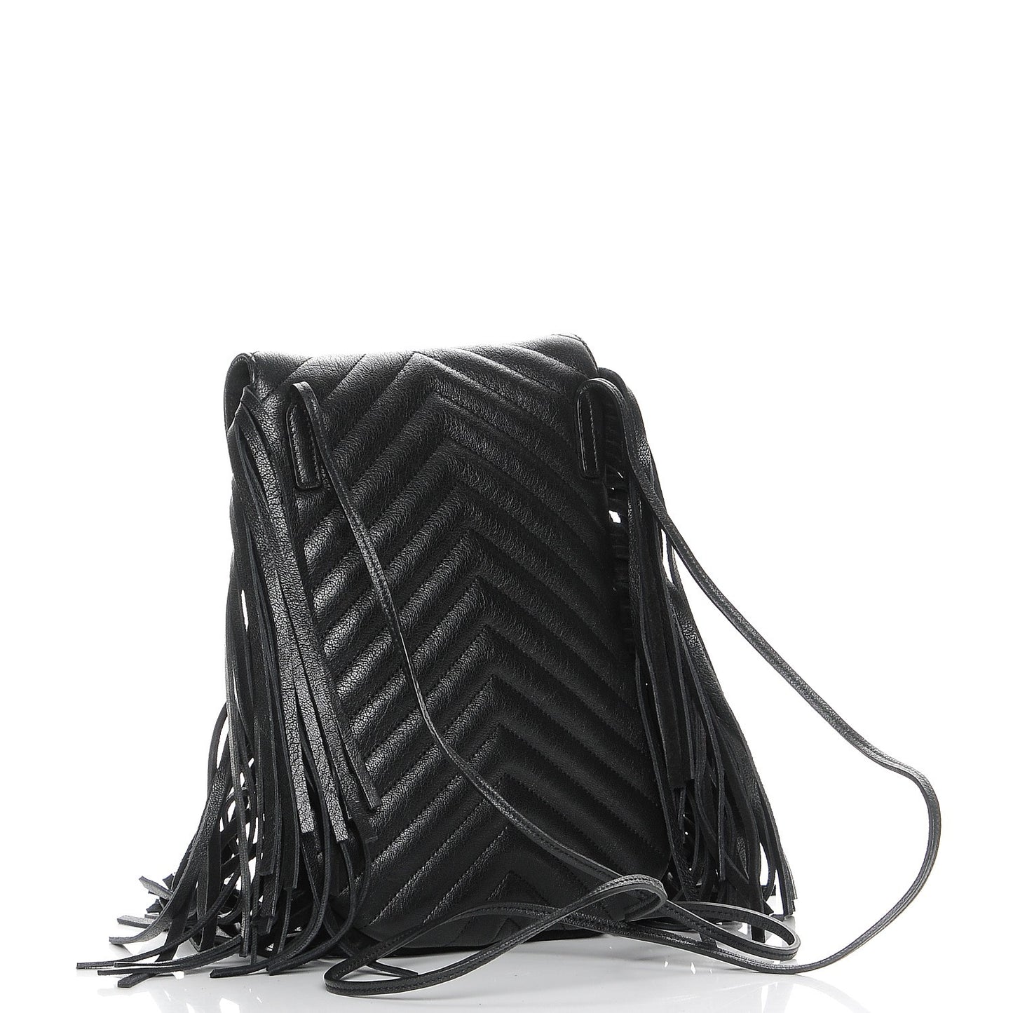 Sheepskin Matelasse Chevron Fringe Small Monogram Anita Crossbody Bag Black