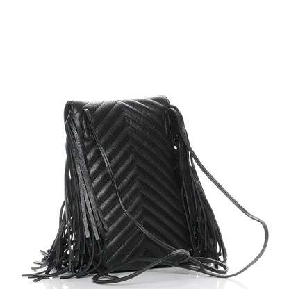 Saint Laurent Sheepskin Matelasse Chevron Fringe Small Monogram Anita Crossbody Bag Black 3 of 7
