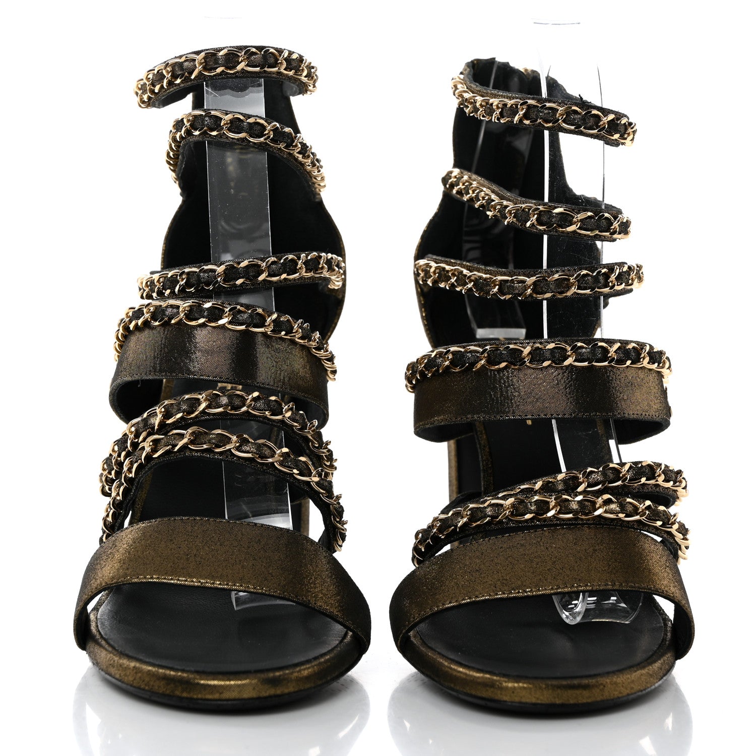 Chanel Suede Laminated Lambskin Gladiator Chain Sandals 41 Dark Gold 2 of 9