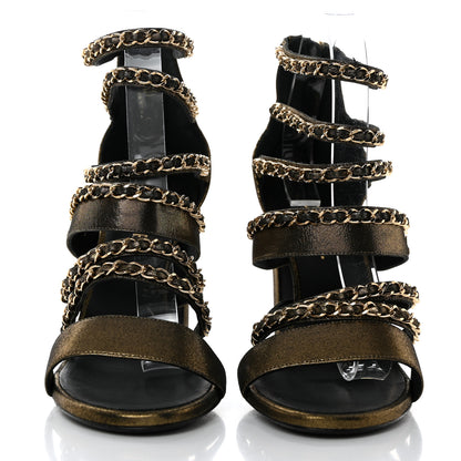 Chanel Suede Laminated Lambskin Gladiator Chain Sandals 41 Dark Gold 2 of 9