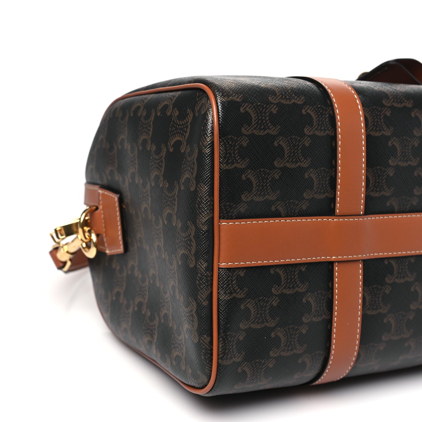 Triomphe Canvas Calfskin Boston Bag Tan