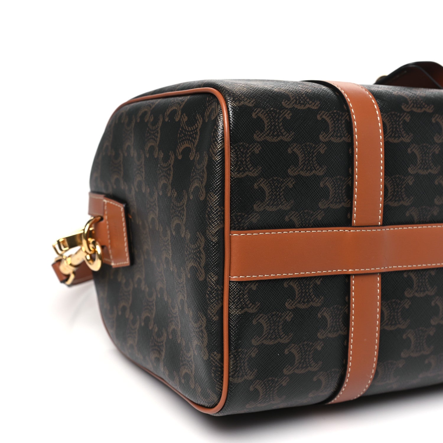 Celine Triomphe Canvas Calfskin Boston Bag Tan 9 of 10