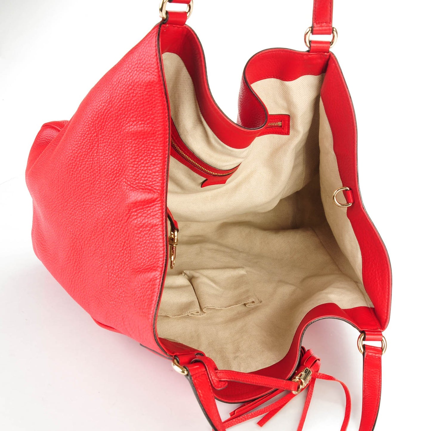 Pebbled Calfskin Large Soho Shoulder Bag Red
