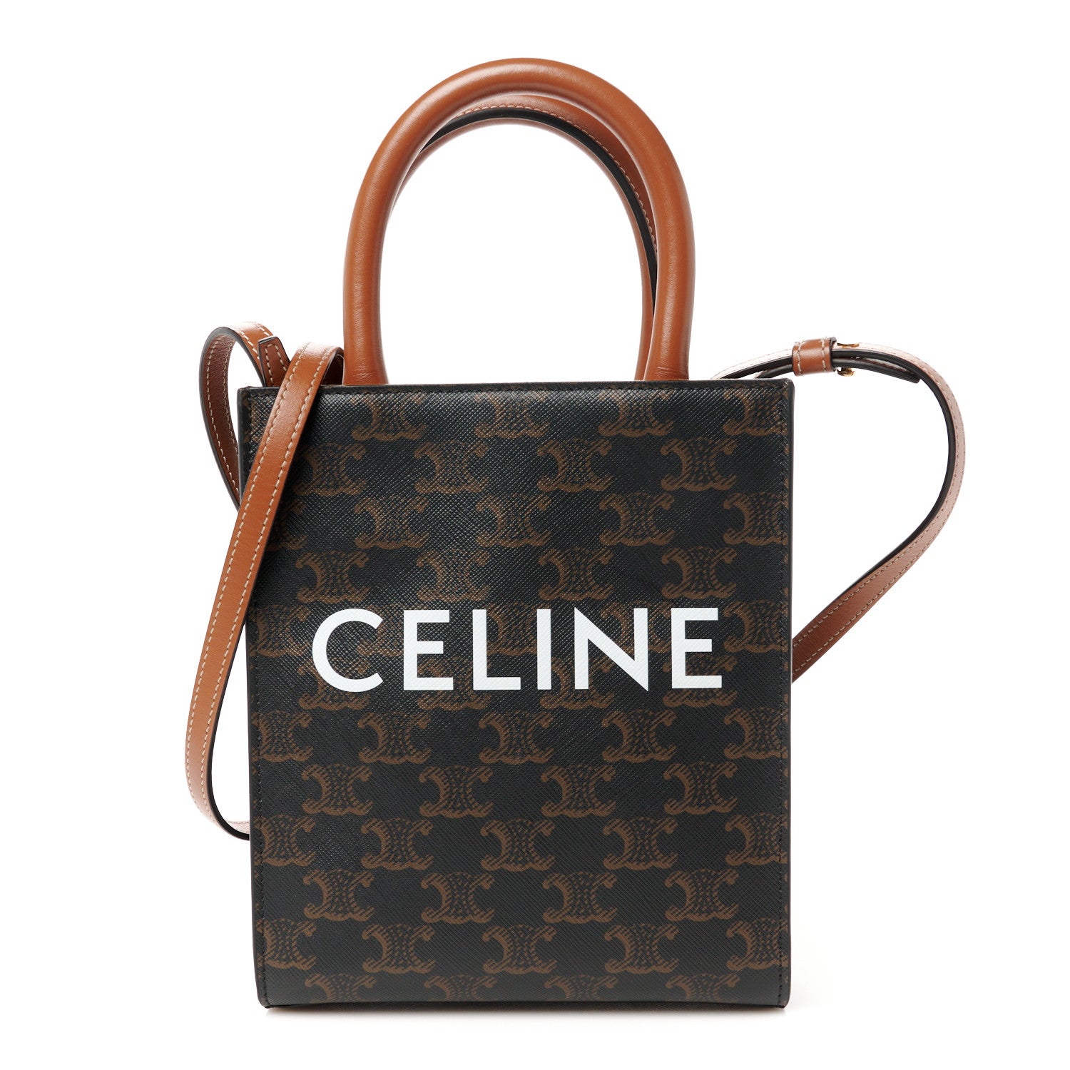 Celine Triomphe Canvas Calfskin Mini Vertical Cabas Tan 1 of 10