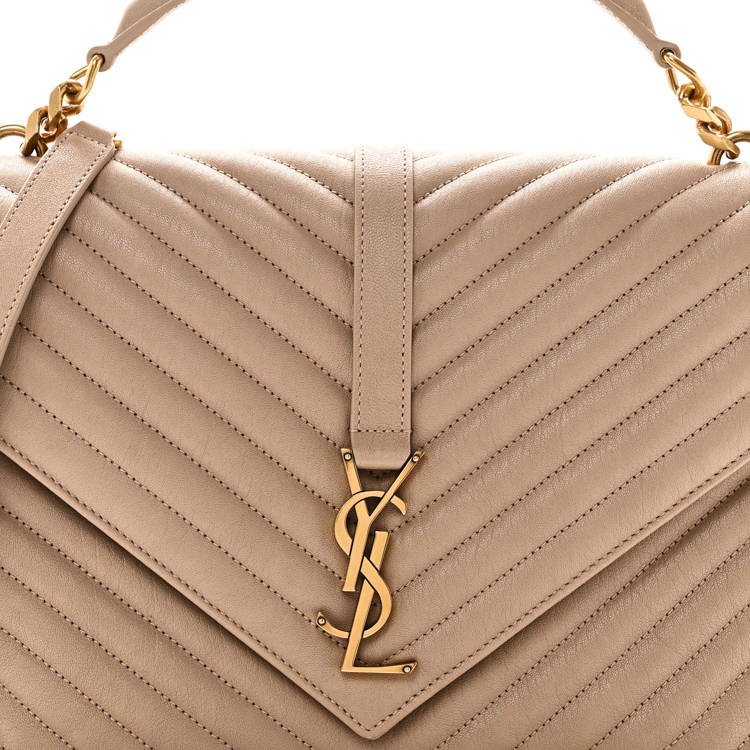 Saint Laurent Sheepskin Matelasse Chevron Monogram Large College Satchel Dark Beige 8 of 11