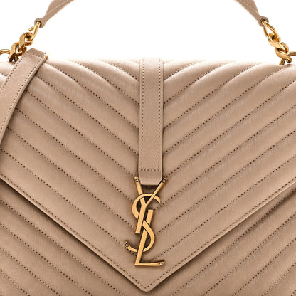 Saint Laurent Sheepskin Matelasse Chevron Monogram Large College Satchel Dark Beige 8 of 11