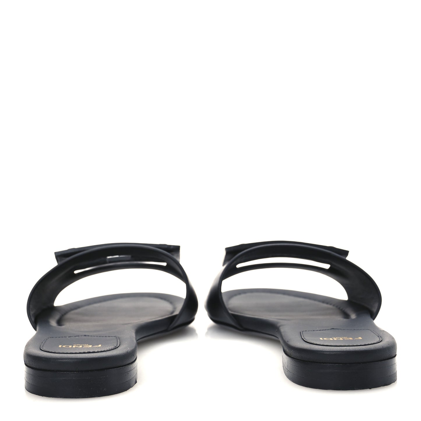 Calfskin FF Logo Plaque Slide Sandals 38 Black