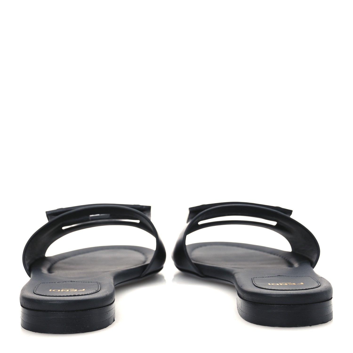 Fendi Calfskin FF Logo Plaque Slide Sandals 38 Black 6 of 9