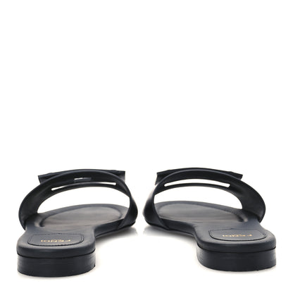 Fendi Calfskin FF Logo Plaque Slide Sandals 38 Black 6 of 9
