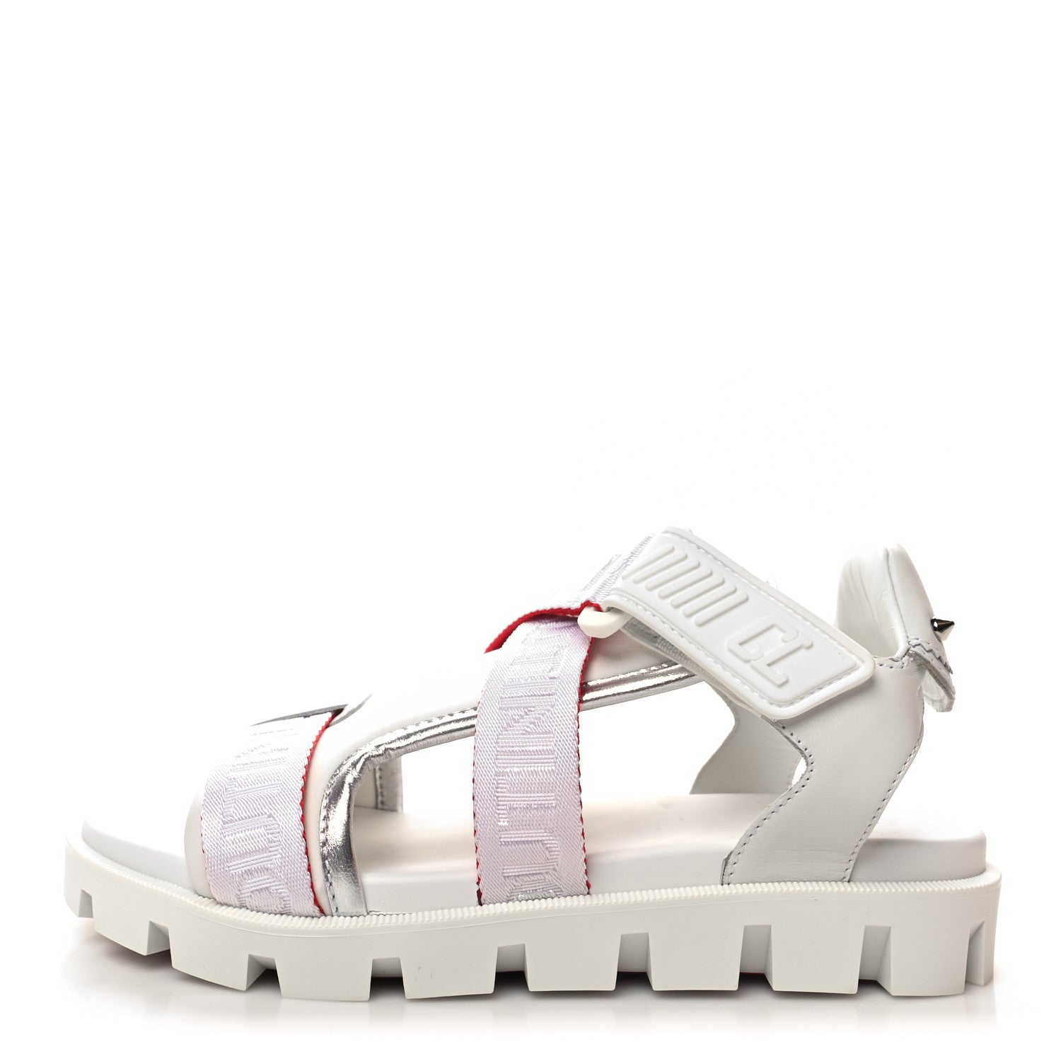 Christian Louboutin Calfskin Velcrissimo Flat Sandals 36 Blanco Silver 1 of 9