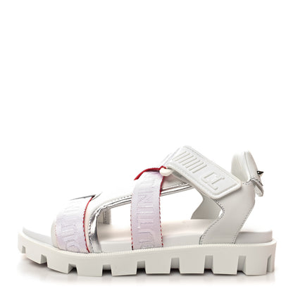 Christian Louboutin Calfskin Velcrissimo Flat Sandals 36 Blanco Silver 1 of 9