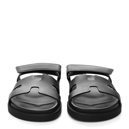 Hermes Calfskin Womens Chypre Sandals 37.5 Black 2 of 9