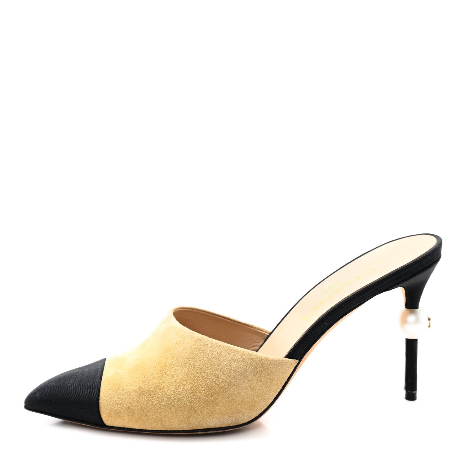 Chanel Suede Grosgrain Cap Toe CC Mules 40 Beige Black 1 of 9
