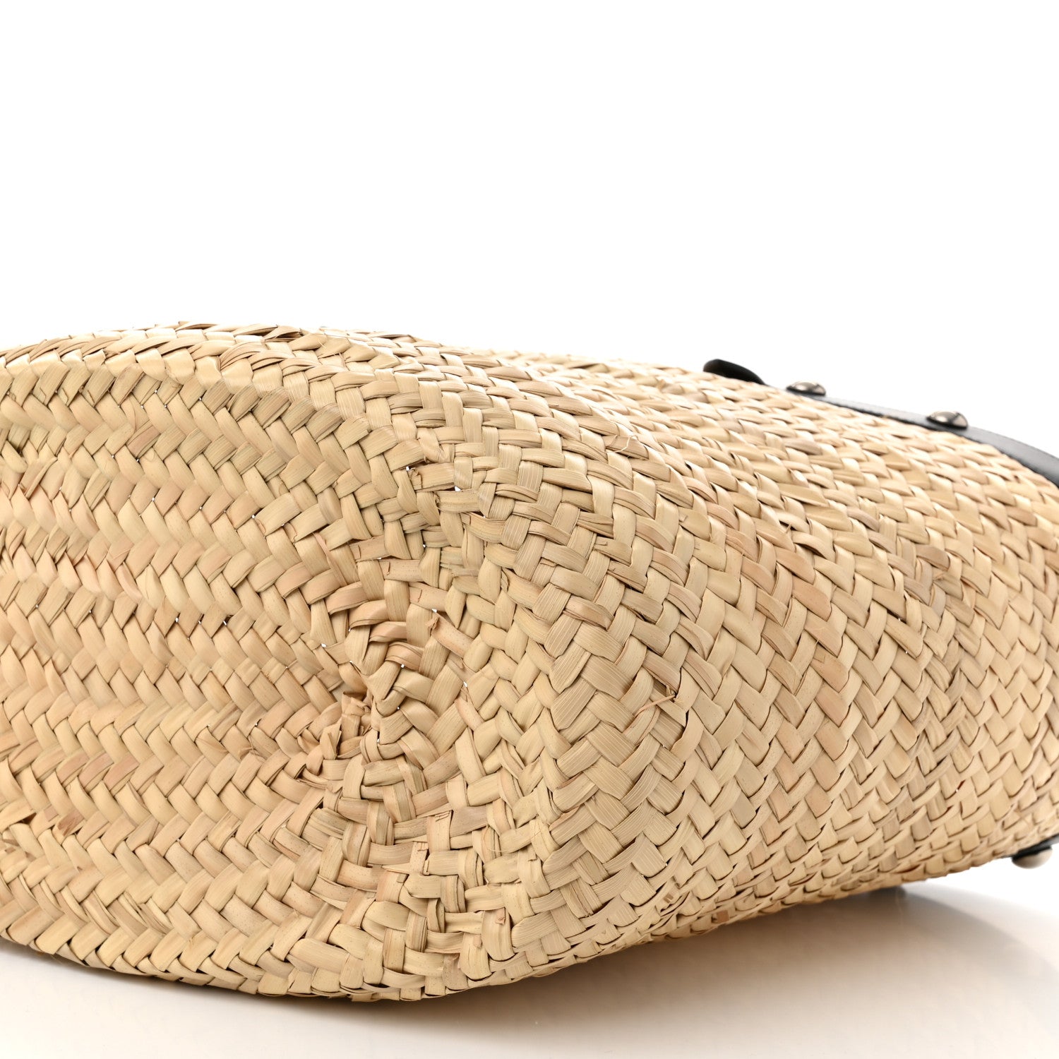 Celine Raffia Calfskin Studs Basket Shoulder Bag Tote Black 10 of 10