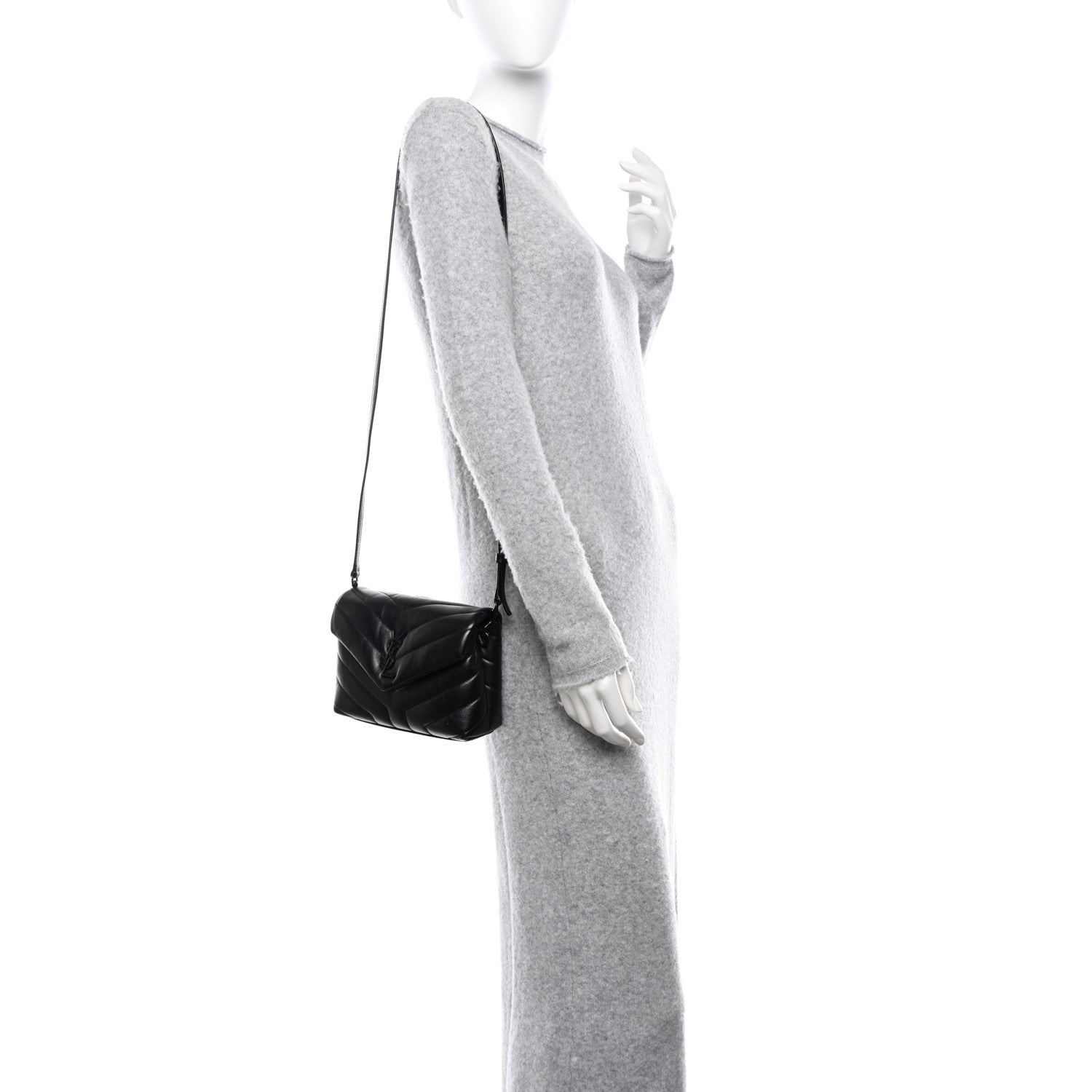 Saint Laurent Calfskin Y Quilted Monogram Monochrome Toy Loulou Crossbody Bag Black 2 of 12