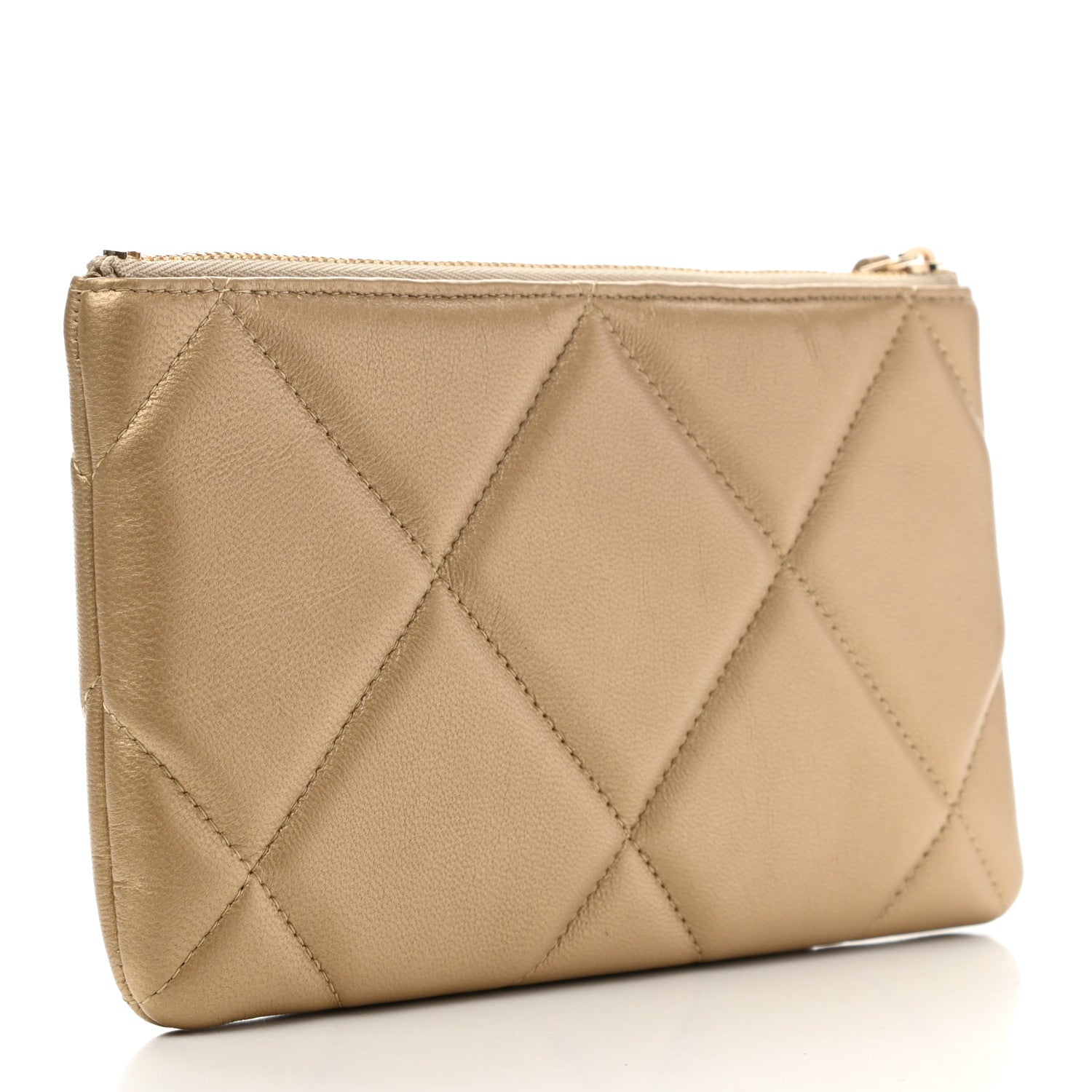 Chanel Metallic Goatskin Quilted Chanel 19 Cosmetic Case Gold 3 of 8