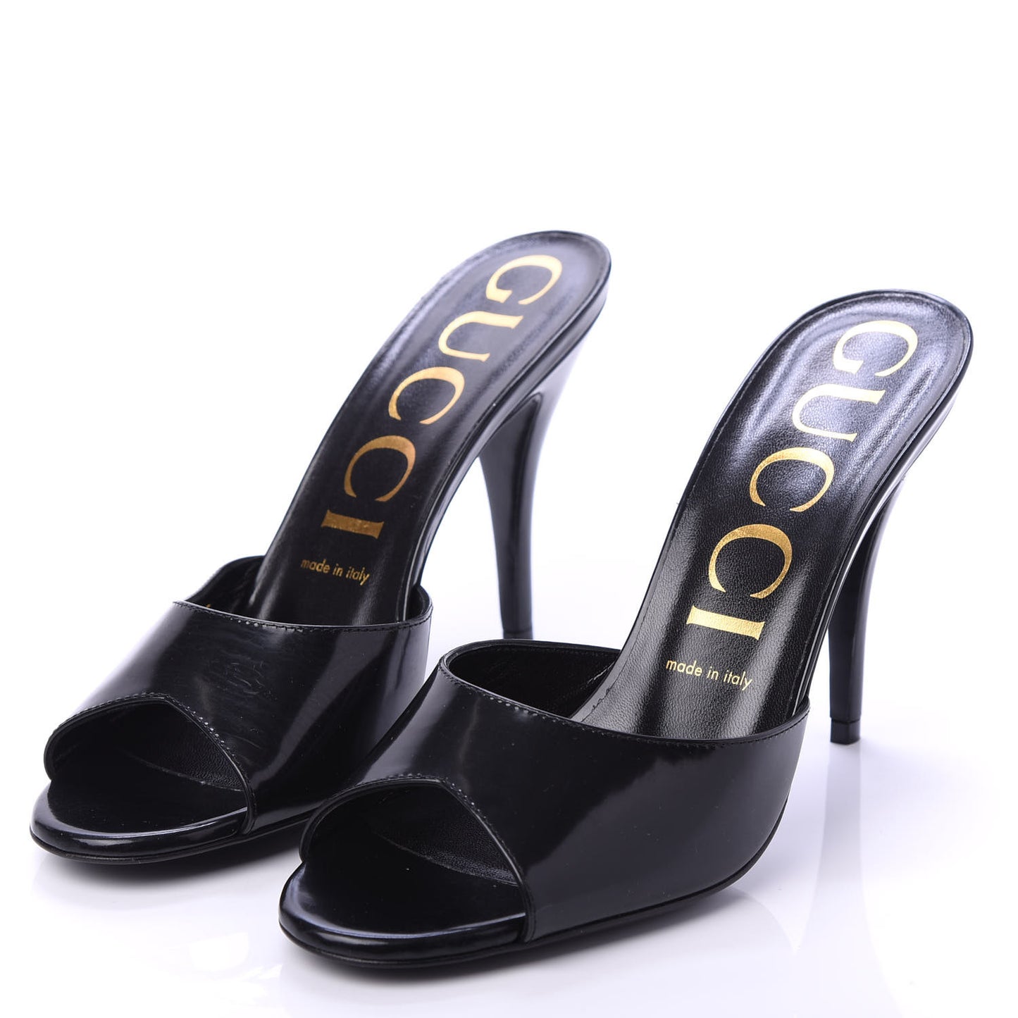 Polished Calfskin Scarlet Mid Heel Slide Sandals 38 Black