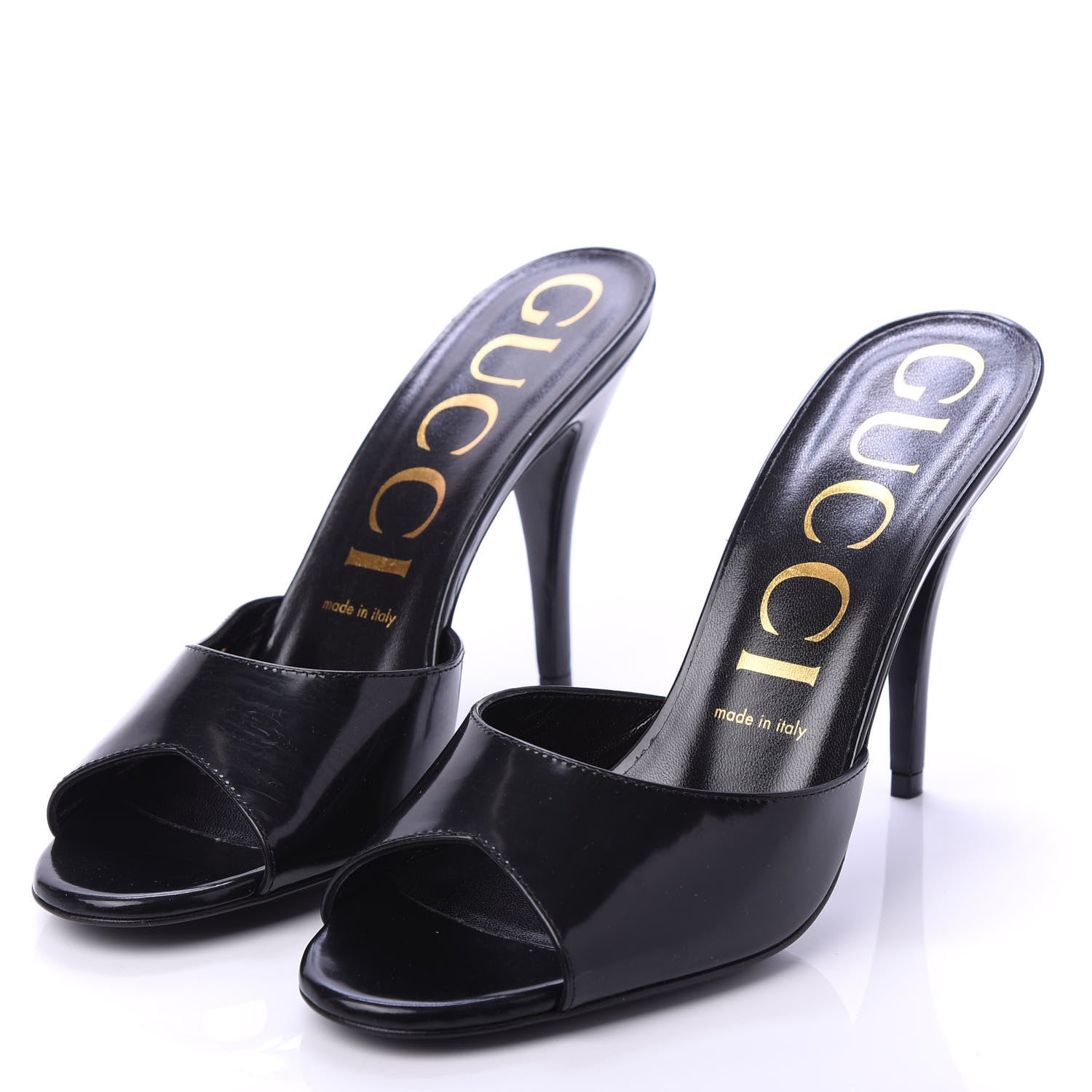 Gucci Polished Calfskin Scarlet Mid Heel Slide Sandals 38 Black 3 of 8