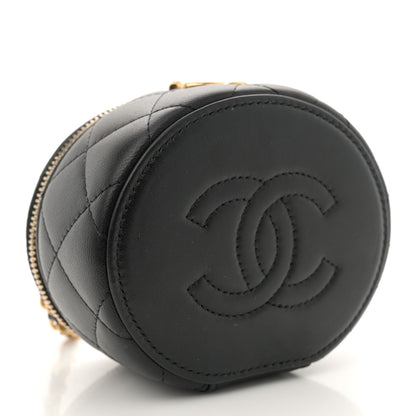 Chanel Lambskin Pearl Crystal Quilted Pearly Girl Top Handle Round Vanity Case With Chain Black 4 of 11