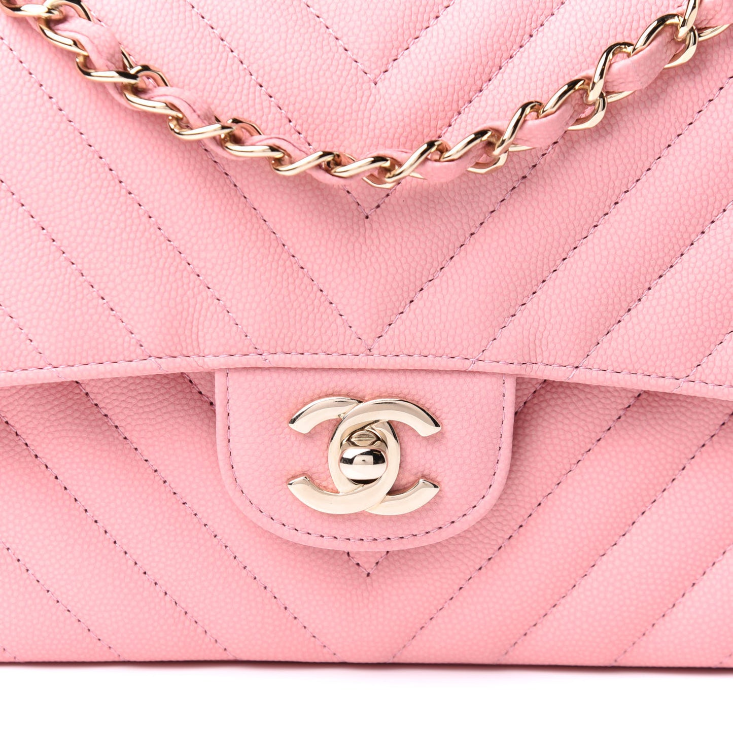 Caviar Chevron Quilted Small Double Flap Pink