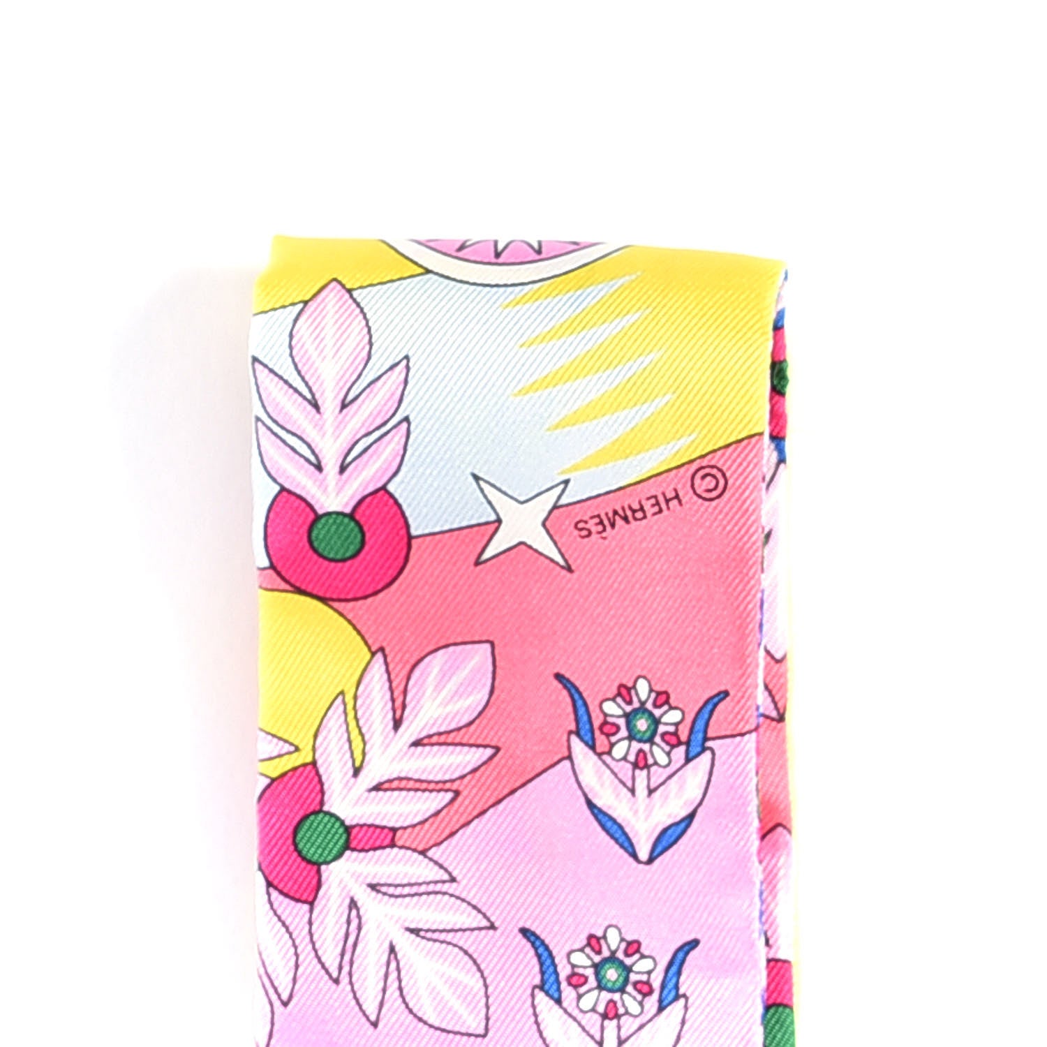 Hermes Silk La Source de Pegase Twilly Rose Vif Jaune Vif 3 of 4