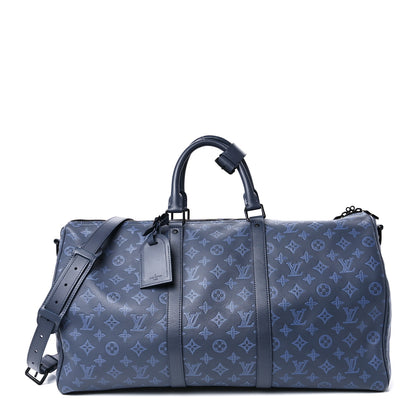 Louis Vuitton Calfskin Monogram Shadow Keepall Bandouliere 50 Navy 1 of 14